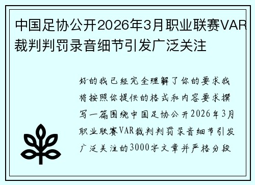 中国足协公开2026年3月职业联赛VAR裁判判罚录音细节引发广泛关注